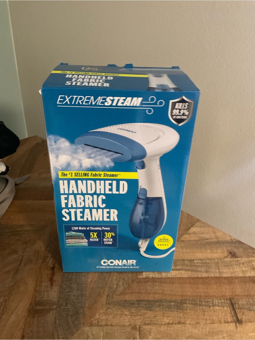 Conair Handheld Fabric Steamer in White and Blue